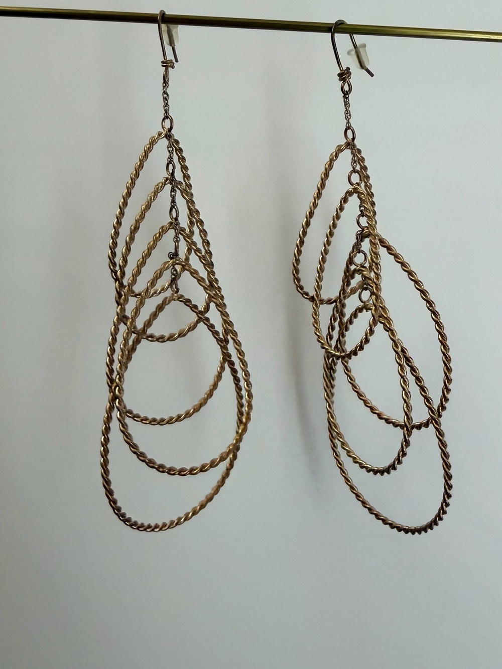 Gold Multi-Hoop Twisted Wire Dangle Earrings